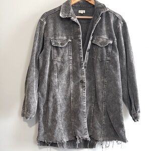 POL Gray Corduroy Raw Hem button down shirt